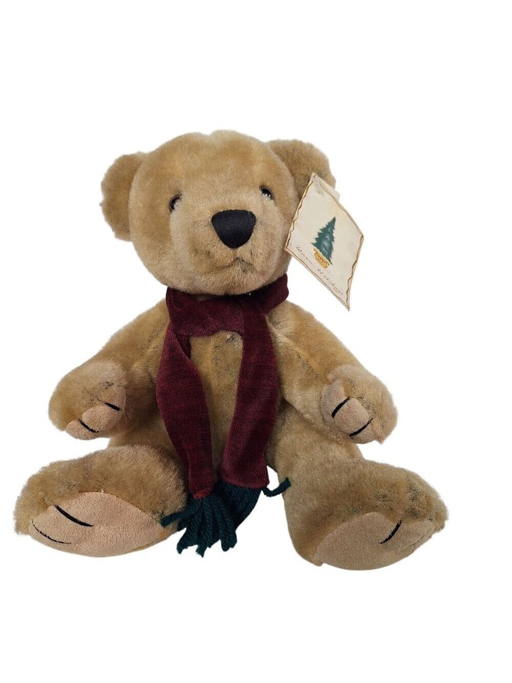 Dan Dee 2002 Christmas Teddy Bear Large Maroon Scarf